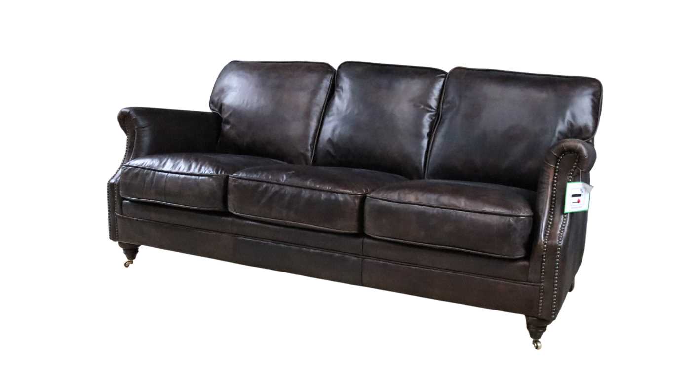 Product photograph of Vintage Luxury 3 Seater Settee Sofa Distressed Tobacco Brown Real Leather In Stock from Chesterfield Sofas.