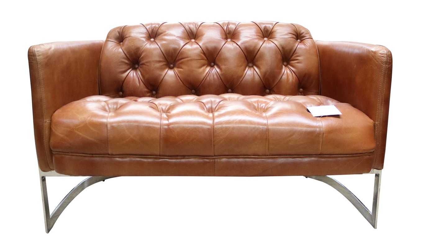Product photograph of Vintage Metal Frame Chesterfield Buttoned 2 Seater Sofa Distressed Tan Real Leather from Chesterfield Sofas