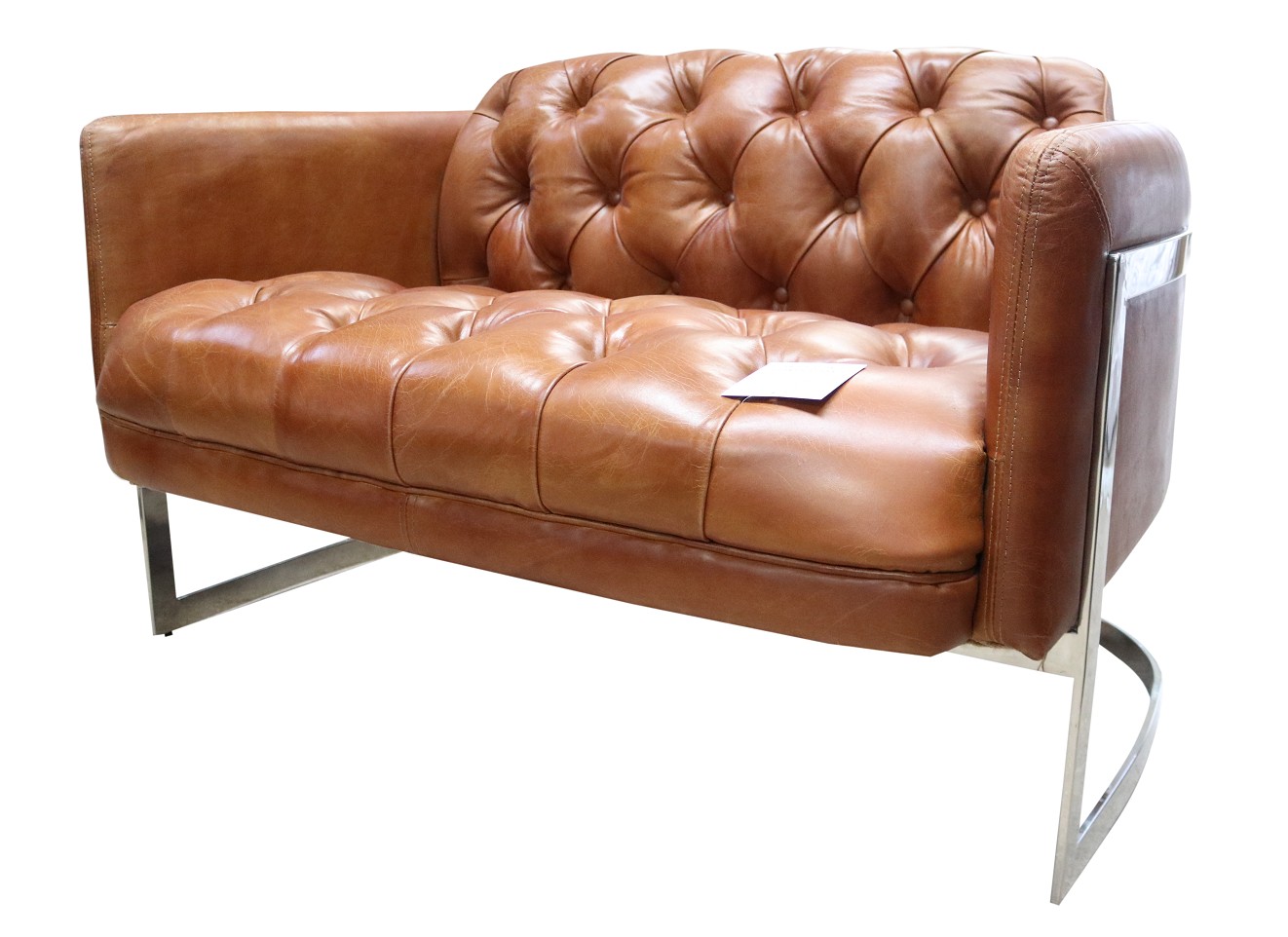 Product photograph of Vintage Metal Frame Chesterfield Buttoned 2 Seater Sofa Distressed Tan Real Leather from Chesterfield Sofas.