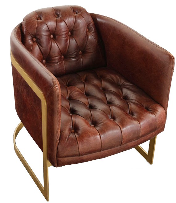Product photograph of Vintage Metal Frame Chesterfield Buttoned Chair Brown Distressed Real Leather from Chesterfield Sofas