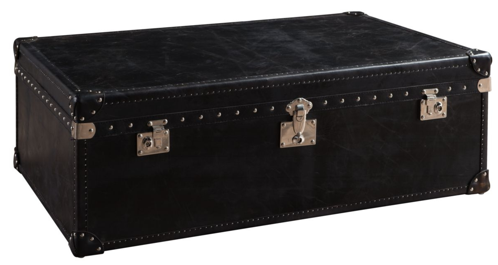 Product photograph of Vintage Storage Trunk In Antique Black Leather from Chesterfield Sofas