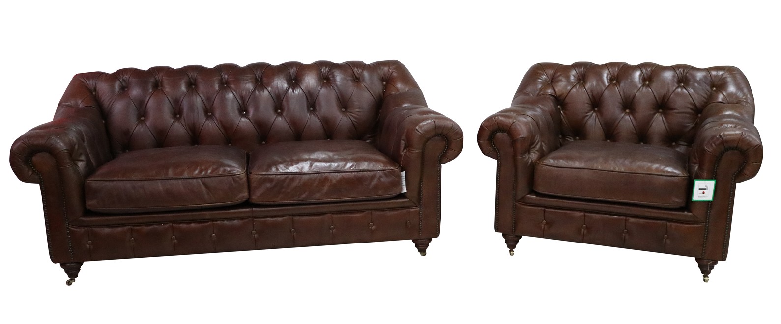 Product photograph of Wellington Handmade Chesterfield 2 1 Sofa Suite Vintage Brown Distressed Real Leather from Chesterfield Sofas