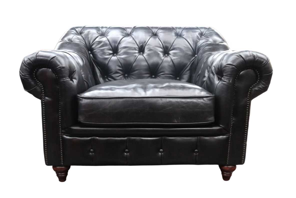 Product photograph of Wellington Handmade Chesterfield Vintage Black Distressed Real Leather Armchair In Stock from Chesterfield Sofas.