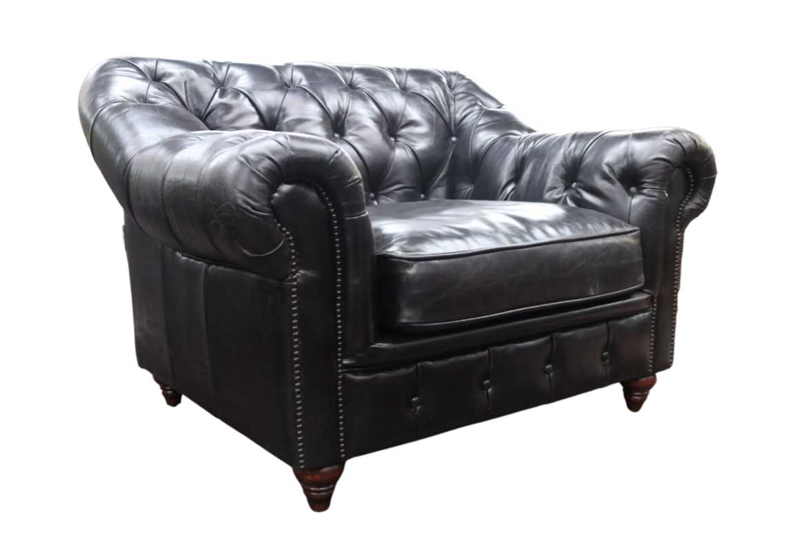 Product photograph of Wellington Handmade Chesterfield Vintage Black Distressed Real Leather Armchair In Stock from Chesterfield Sofas.