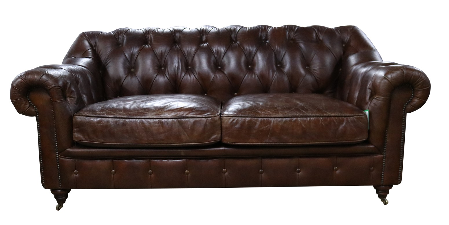 Product photograph of Wellington Vintage Chesterfield 2 Seater Sofa Distressed Brown Real Leather from Chesterfield Sofas
