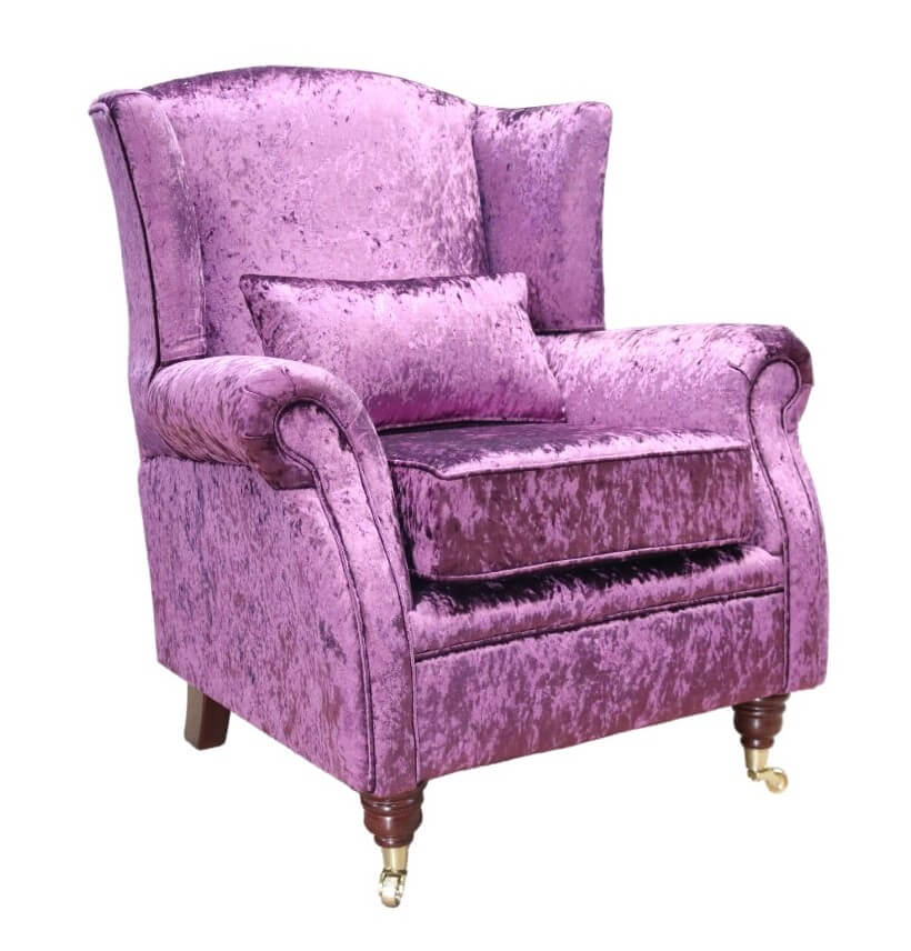 Product photograph of Wing Chair Fireside High Back Armchair Shimmer Amethyst Purple Velvet In Stock from Chesterfield Sofas