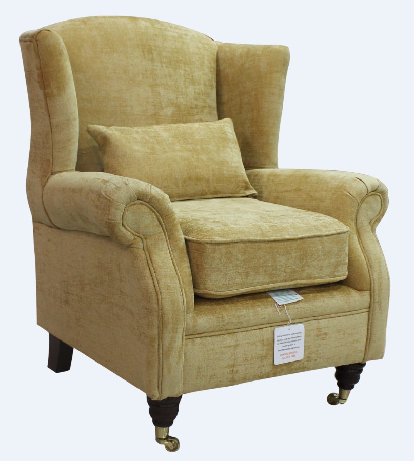 Product photograph of Wing Chair Fireside Velluto Gold Real Fabric High Back Armchair from Chesterfield Sofas