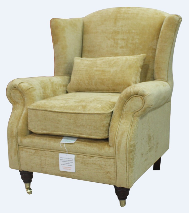 Product photograph of Wing Chair Fireside Velluto Gold Real Fabric High Back Armchair from Chesterfield Sofas.