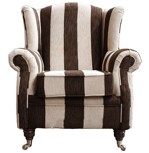 Product photograph of Wing Chair Handmade Fireside High Back Armchair Harrison Stripe Brown Real Fabric from Chesterfield Sofas