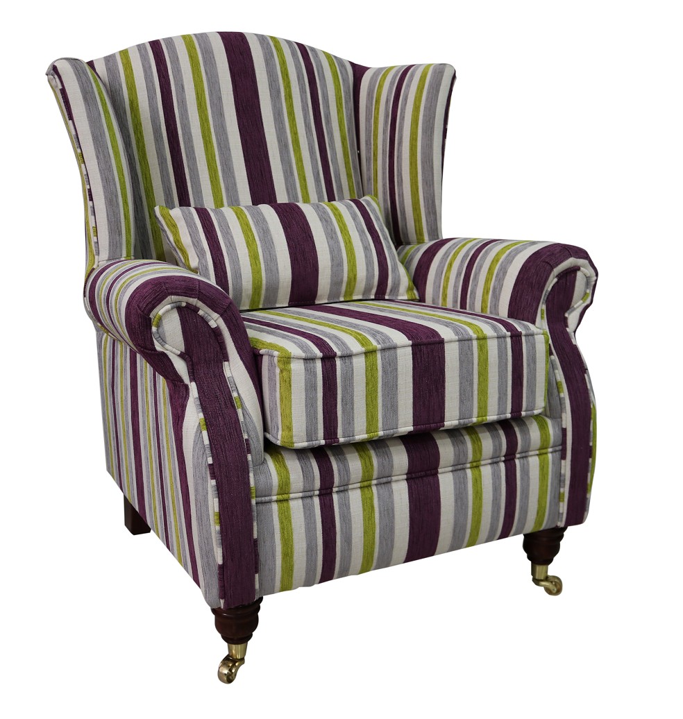 Product photograph of Wing Chair Handmade Fireside High Back Armchair Justin Stripe Lilac Real Fabric from Chesterfield Sofas