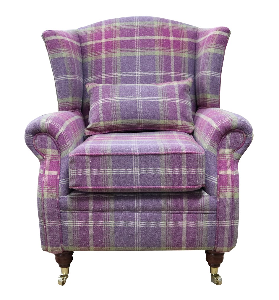 Product photograph of Wing Chair Handmade Fireside High Back Armchair P Amp S Balmoral Amethyst Check Real Fabric from Chesterfield Sofas.