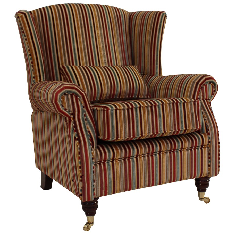 Product photograph of Wing Chair Handmade Fireside High Back Armchair Riga Stripe 03 Real Fabric from Chesterfield Sofas