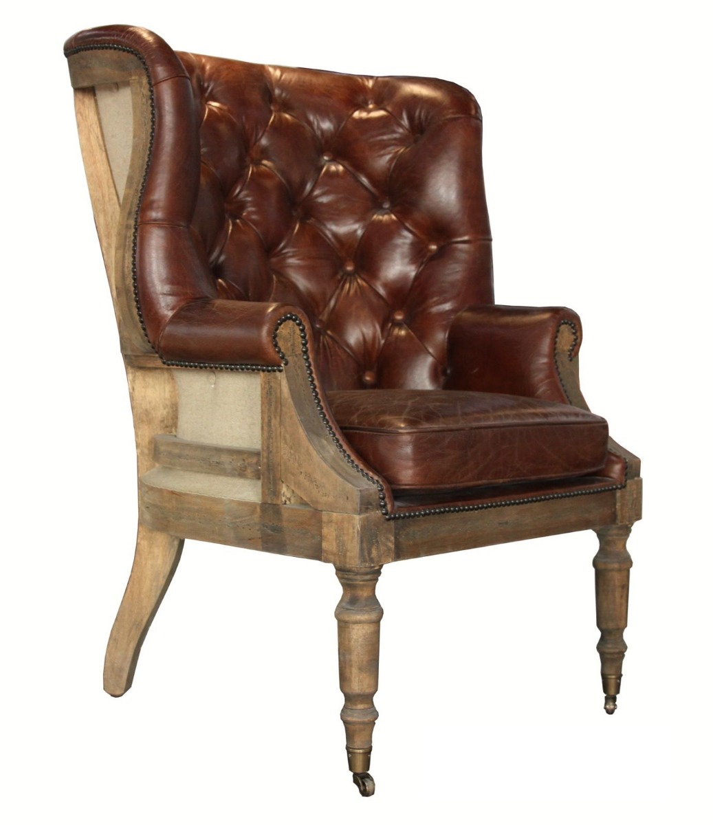 Product photograph of Wing Chair Open Back Decons Tructed Distressed Brown Real Leather from Chesterfield Sofas