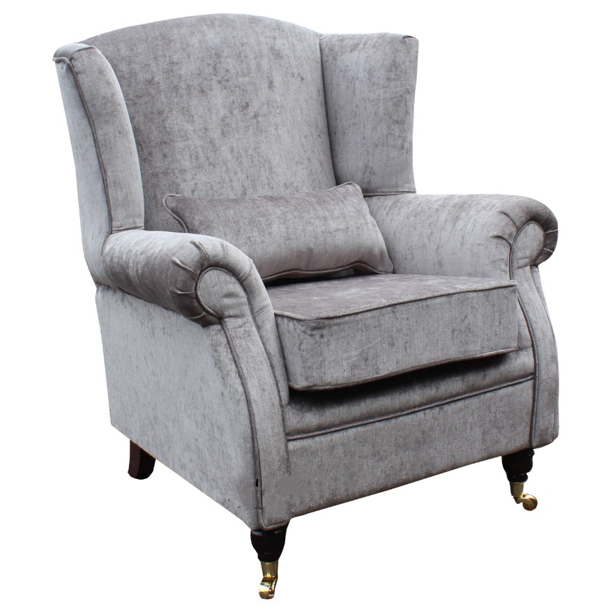 Product photograph of Wing Chair Original Fireside High Back Armchair Belvedere Pewter Grey Real Fabric from Chesterfield Sofas