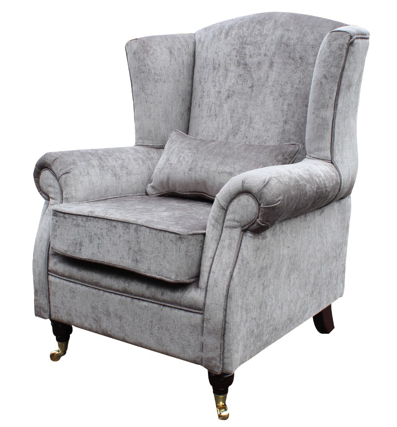 Product photograph of Wing Chair Original Fireside High Back Armchair Belvedere Pewter Grey Real Fabric from Chesterfield Sofas.