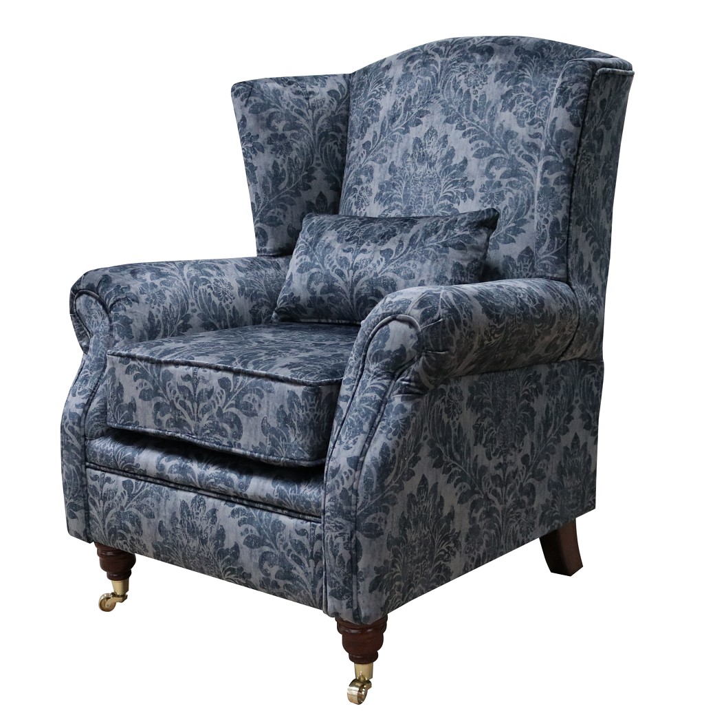 Product photograph of Wing Chair Original Fireside High Back Armchair Chaucer Cyan Blue Real Velvet from Chesterfield Sofas.
