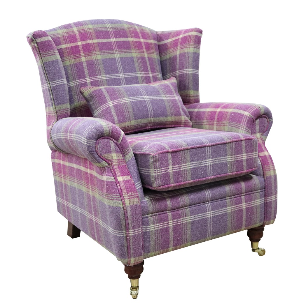 Product photograph of Wing Chair Original Fireside High Back Armchair P Amp S Balmoral Amethyst Check Real Fabric from Chesterfield Sofas
