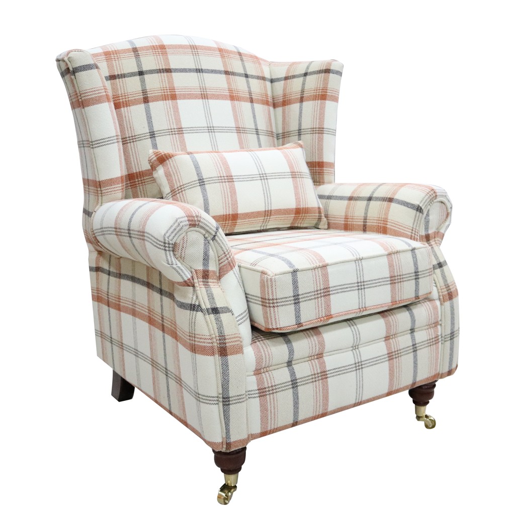 Product photograph of Wing Chair Original Fireside High Back Armchair P Amp S Balmoral Autumn Check Real Fabric from Chesterfield Sofas