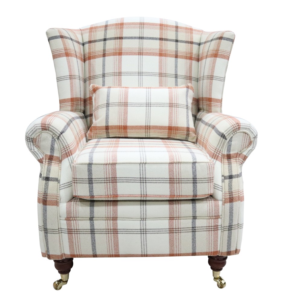 Product photograph of Wing Chair Original Fireside High Back Armchair P Amp S Balmoral Autumn Check Real Fabric from Chesterfield Sofas.