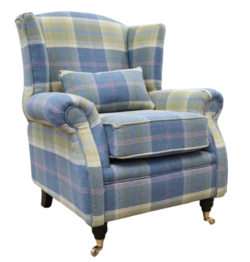 Product photograph of Wing Chair Original Fireside High Back Armchair P Amp S Balmoral Chambray Check Real Fabric from Chesterfield Sofas