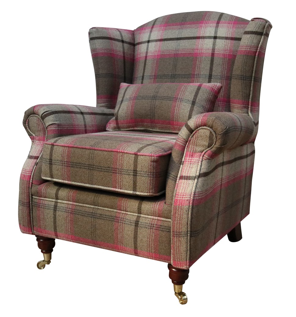 Product photograph of Wing Chair Original Fireside High Back Armchair P Amp S Balmoral Fuchsia Pink Check Real Fabric from Chesterfield Sofas.