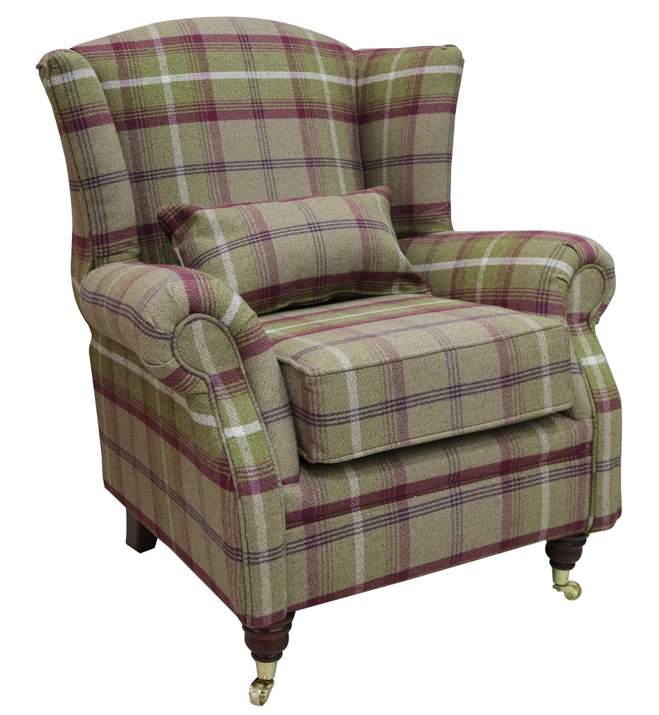 Product photograph of Wing Chair Original Fireside High Back Armchair P Amp S Balmoral Heather Check Real Fabric from Chesterfield Sofas