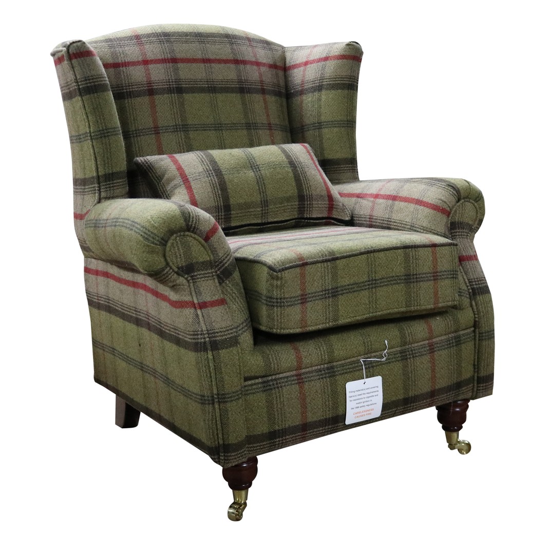 Product photograph of Wing Chair Original Fireside High Back Armchair P Amp S Balmoral Hunter Check Real Fabric from Chesterfield Sofas