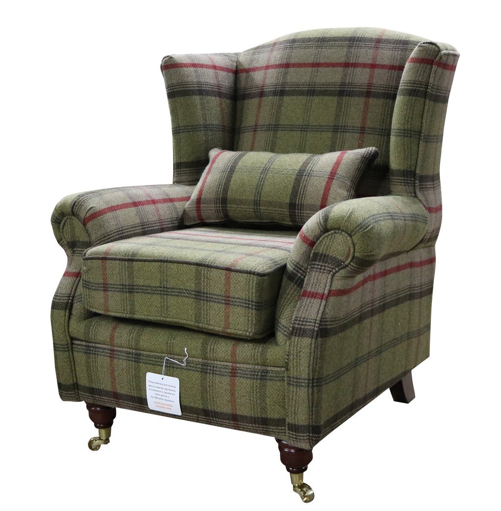 Product photograph of Wing Chair Original Fireside High Back Armchair P Amp S Balmoral Hunter Check Real Fabric from Chesterfield Sofas.