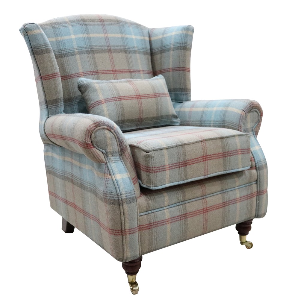 Product photograph of Wing Chair Original Fireside High Back Armchair P Amp S Balmoral Ocean Check Real Fabric from Chesterfield Sofas