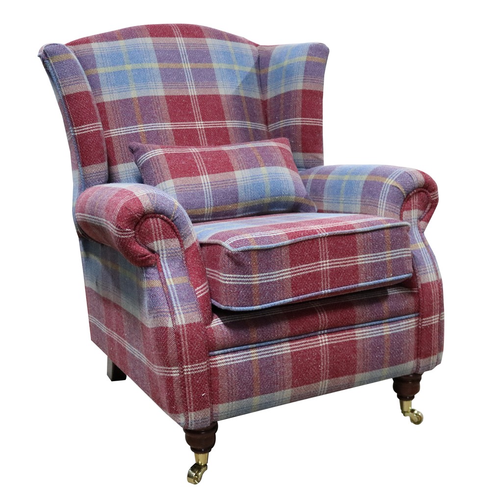 Product photograph of Wing Chair Original Fireside High Back Armchair P Amp S Balmoral Ruby Check Real Fabric from Chesterfield Sofas