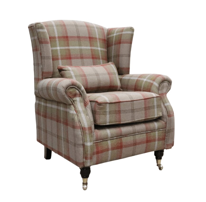 Product photograph of Wing Chair Original Fireside High Back Armchair P Amp S Balmoral Rust Check Real Fabric from Chesterfield Sofas.
