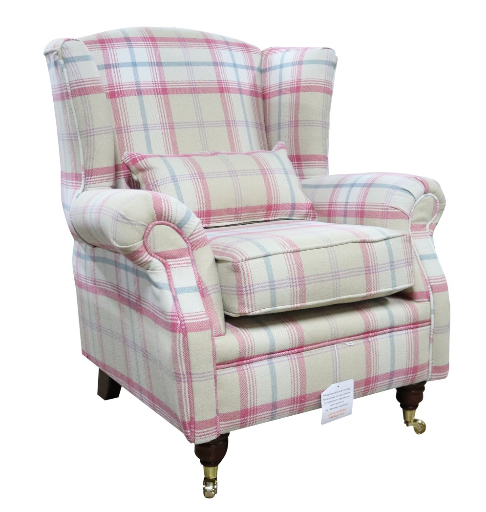 Product photograph of Wing Chair Original Fireside High Back Armchair P Amp S Balmoral Sorbet Check Real Fabric from Chesterfield Sofas