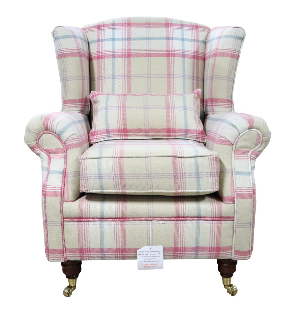 Product photograph of Wing Chair Original Fireside High Back Armchair P Amp S Balmoral Sorbet Check Real Fabric from Chesterfield Sofas.