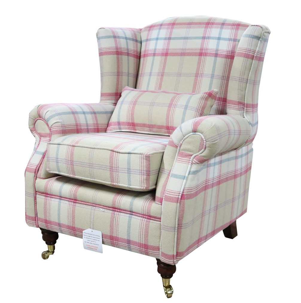Product photograph of Wing Chair Original Fireside High Back Armchair P Amp S Balmoral Sorbet Check Real Fabric from Chesterfield Sofas.