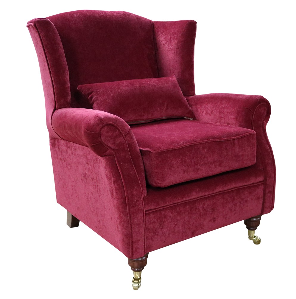 Product photograph of Wing Chair Original Fireside High Back Armchair Pimlico Wine Real Fabric from Chesterfield Sofas.